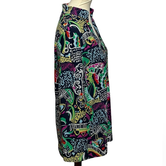 Jude Connally “Chris” Colorful Print LS Collared Deep V-neckline Top Size Medium - Picture 3 of 11